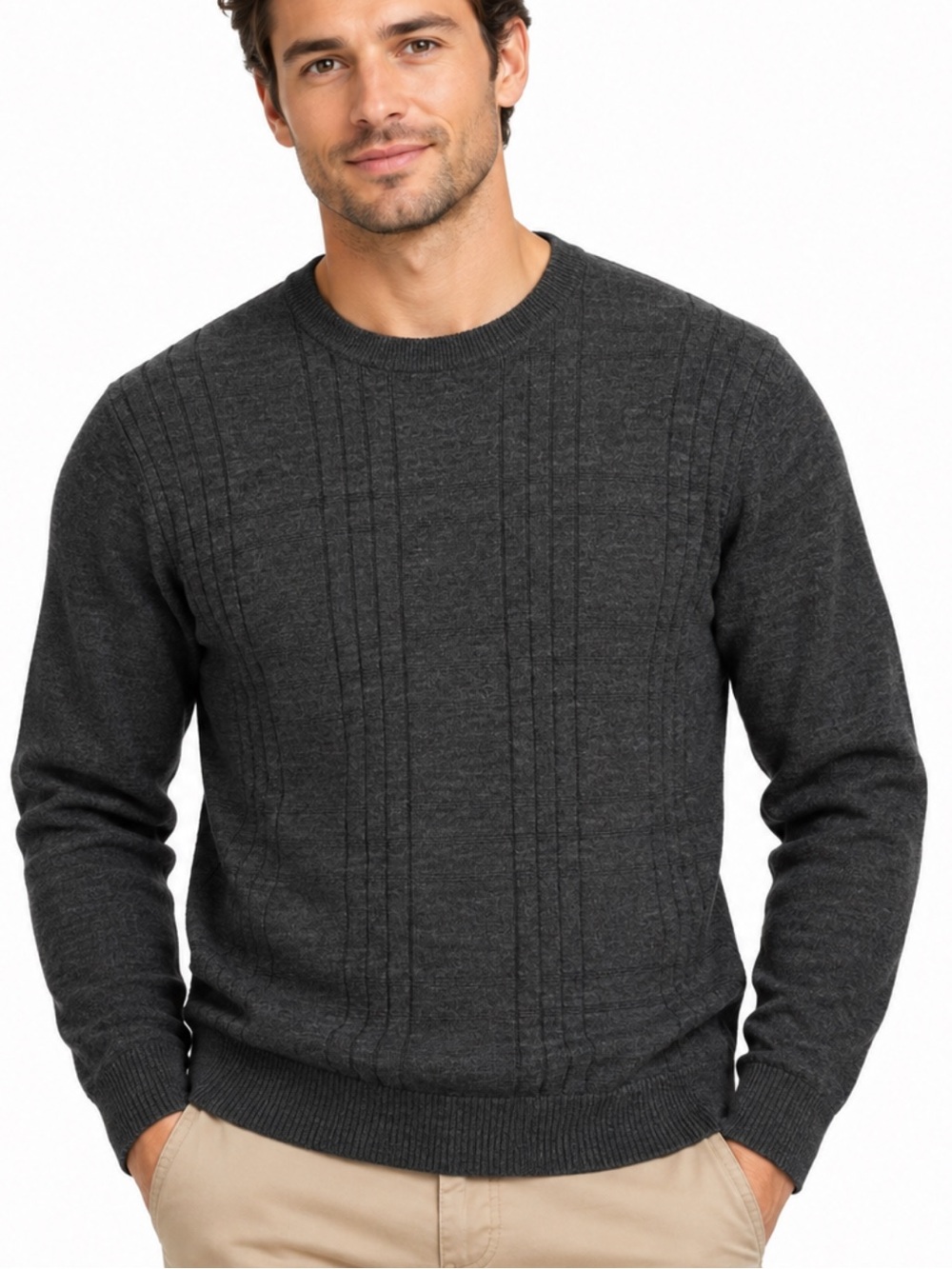Merino Wool Blend Men’s Sweater Top  Apt. 9 Charcoal Ribbed Crewneck Large EUC